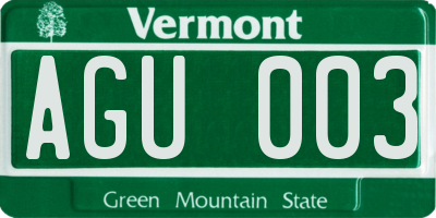 VT license plate AGU003