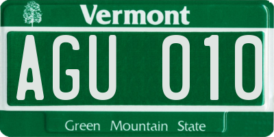 VT license plate AGU010