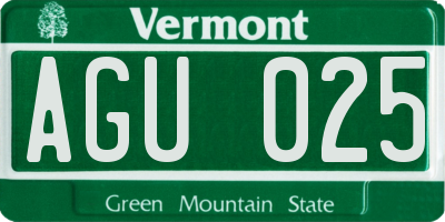VT license plate AGU025