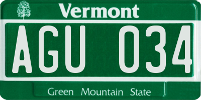 VT license plate AGU034