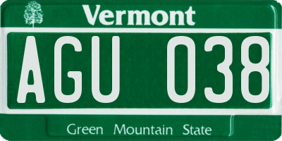 VT license plate AGU038