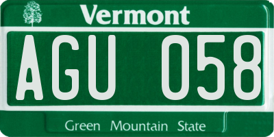 VT license plate AGU058