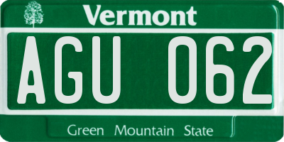 VT license plate AGU062