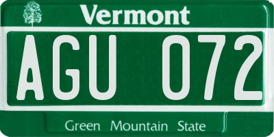 VT license plate AGU072