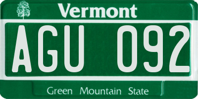 VT license plate AGU092