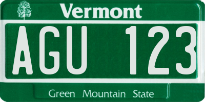 VT license plate AGU123