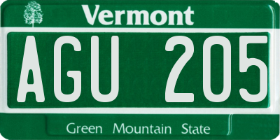 VT license plate AGU205