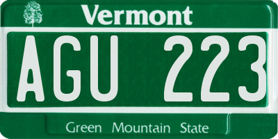 VT license plate AGU223
