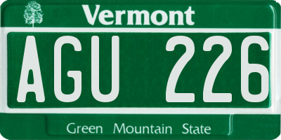 VT license plate AGU226