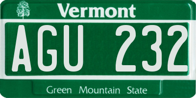 VT license plate AGU232