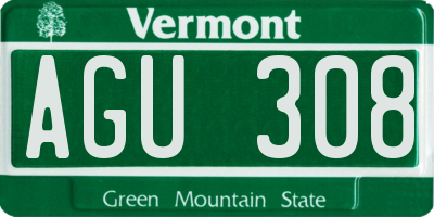 VT license plate AGU308