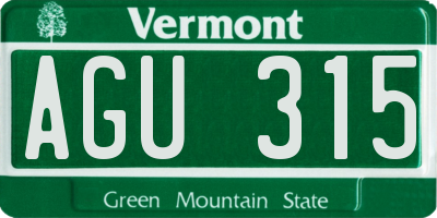 VT license plate AGU315