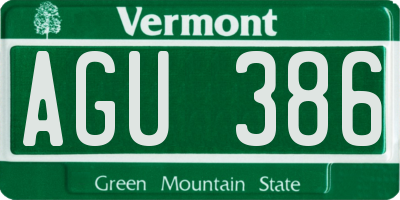 VT license plate AGU386
