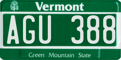 VT license plate AGU388
