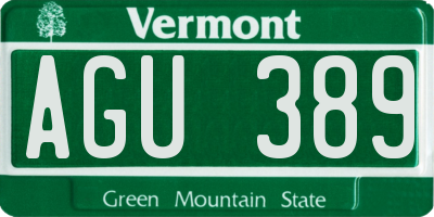 VT license plate AGU389
