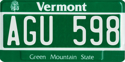 VT license plate AGU598