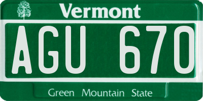 VT license plate AGU670
