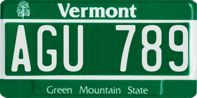 VT license plate AGU789