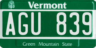 VT license plate AGU839