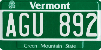 VT license plate AGU892