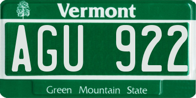 VT license plate AGU922