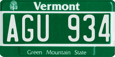 VT license plate AGU934