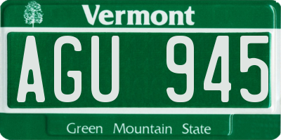 VT license plate AGU945