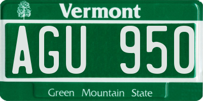VT license plate AGU950