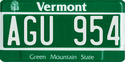 VT license plate AGU954