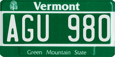 VT license plate AGU980