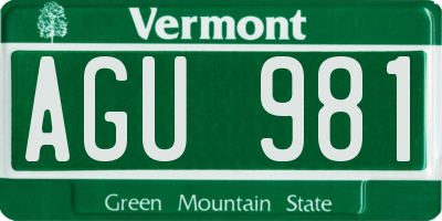 VT license plate AGU981