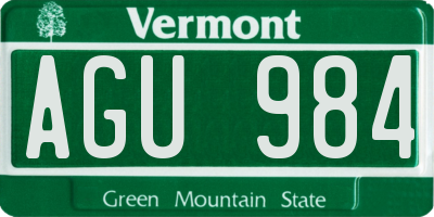 VT license plate AGU984