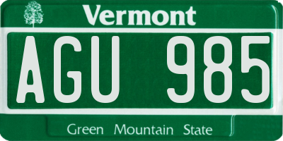 VT license plate AGU985