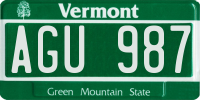 VT license plate AGU987