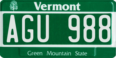 VT license plate AGU988