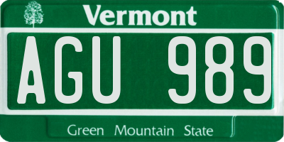 VT license plate AGU989