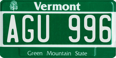 VT license plate AGU996