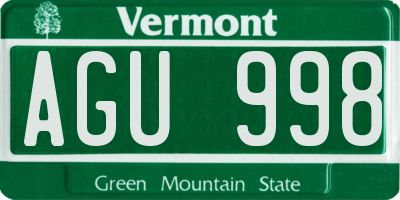 VT license plate AGU998