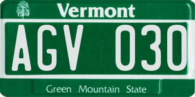 VT license plate AGV030