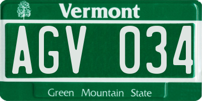 VT license plate AGV034