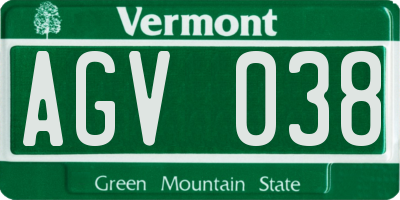 VT license plate AGV038