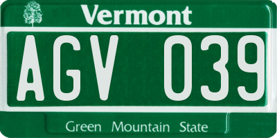 VT license plate AGV039