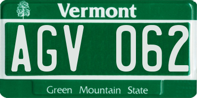 VT license plate AGV062