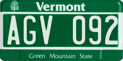 VT license plate AGV092
