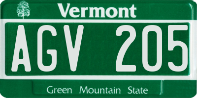 VT license plate AGV205
