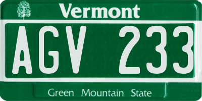VT license plate AGV233