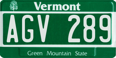 VT license plate AGV289