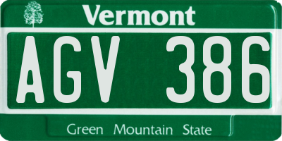 VT license plate AGV386