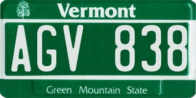 VT license plate AGV838
