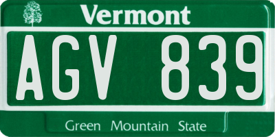 VT license plate AGV839
